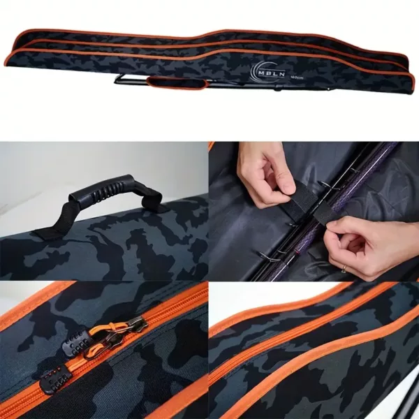 Étui rigide pour cannes à pêche – double compartiment pliable camouflage