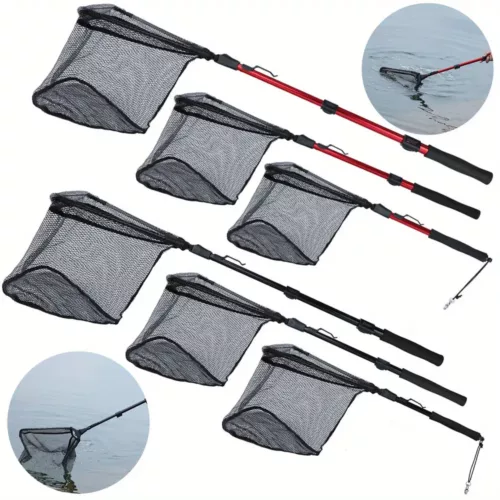 Epuisette de pêche pliante portable – filet nylon résistant avec manche télescopique