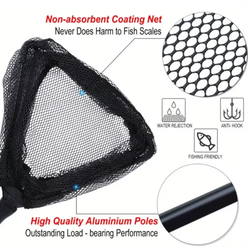 Epuisette de pêche pliante portable – filet nylon résistant avec manche télescopique