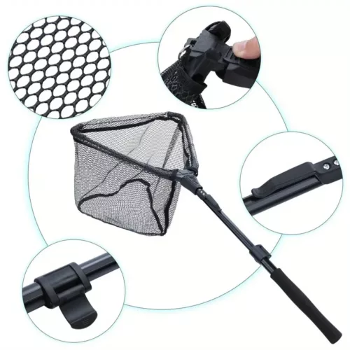Epuisette de pêche pliante portable – filet nylon résistant avec manche télescopique