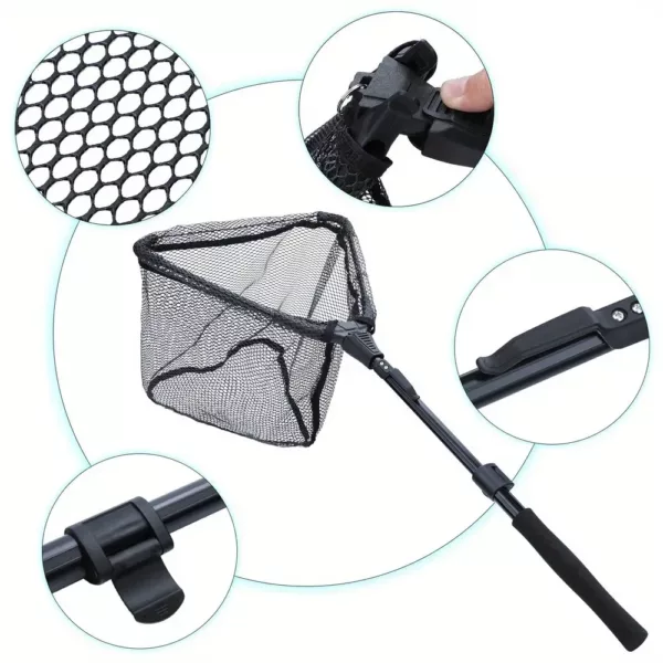 Epuisette de pêche pliante portable – filet nylon résistant avec manche télescopique