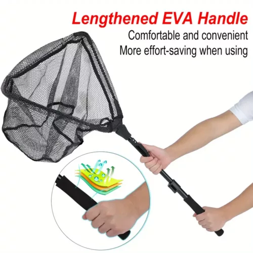 Epuisette de pêche pliante portable – filet nylon résistant avec manche télescopique