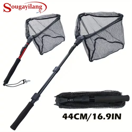 Epuisette de pêche pliable portable – filet nylon robuste manche télescopique