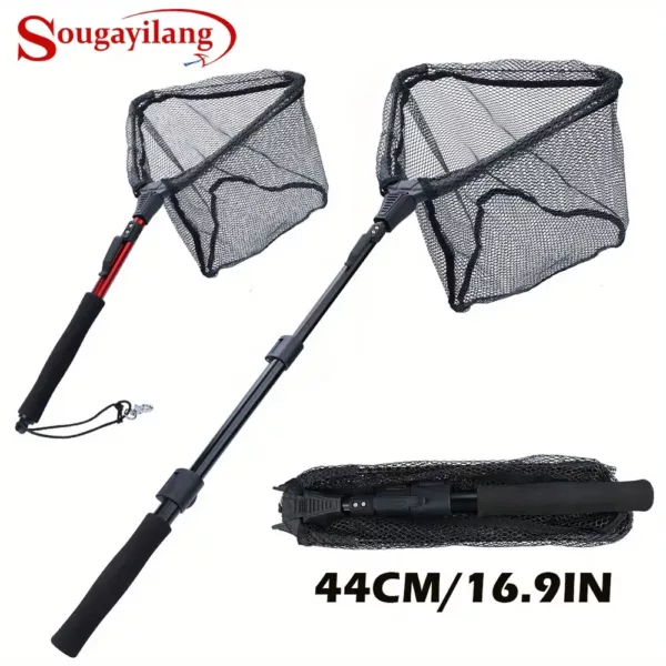 Epuisette de pêche pliante portable – filet nylon résistant avec manche télescopique