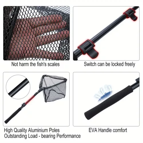 Epuisette de pêche pliante portable – filet nylon résistant avec manche télescopique
