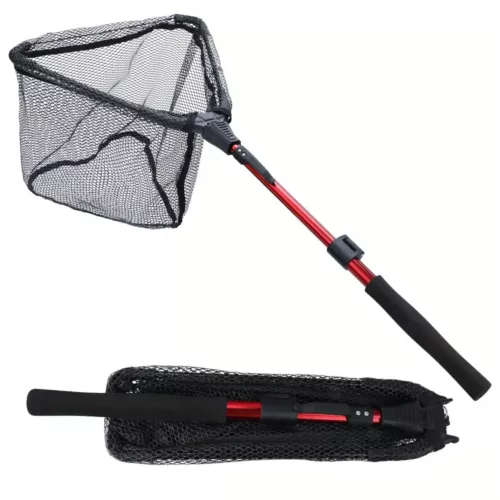 Epuisette de pêche pliante portable – filet nylon résistant avec manche télescopique