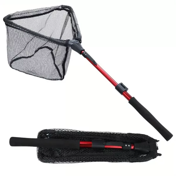 Epuisette de pêche pliante portable – filet nylon résistant avec manche télescopique