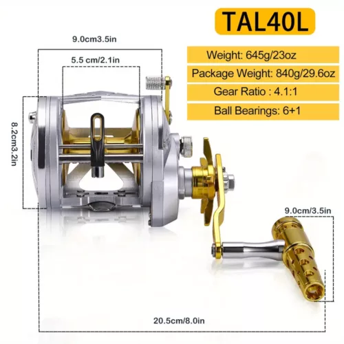 Moulinet de pêche à la traîne en aluminium 6+1 roulements – spécial eau salée