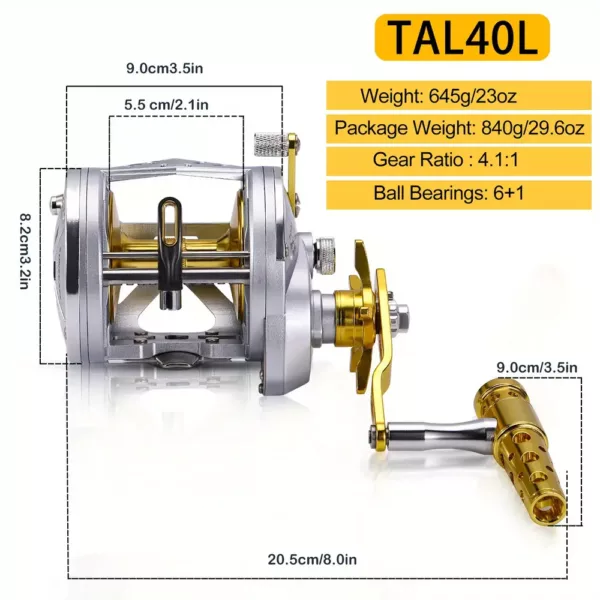 Moulinet de pêche à la traîne en aluminium 6+1 roulements – spécial eau salée