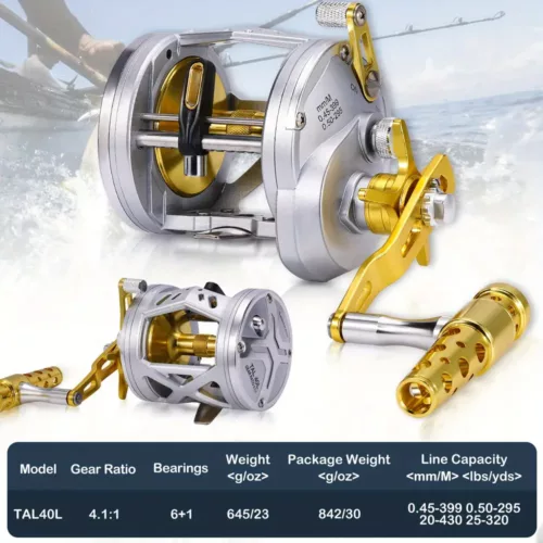 Moulinet de pêche à la traîne en aluminium 6+1 roulements – spécial eau salée