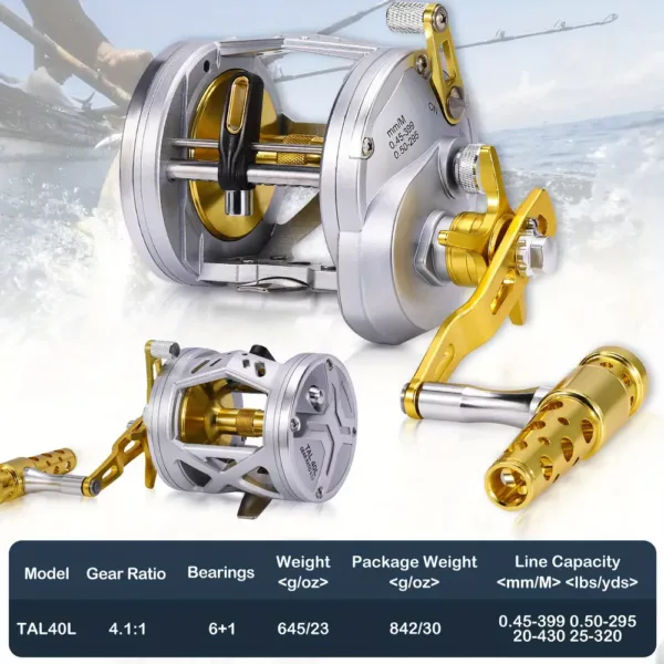Moulinet de pêche à la traîne en aluminium 6+1 roulements – spécial eau salée