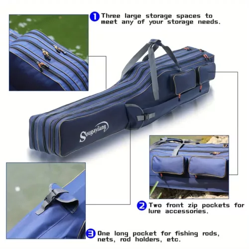 Étui canne à pêche rigide zippé – sac de transport résistant pour pêcheur