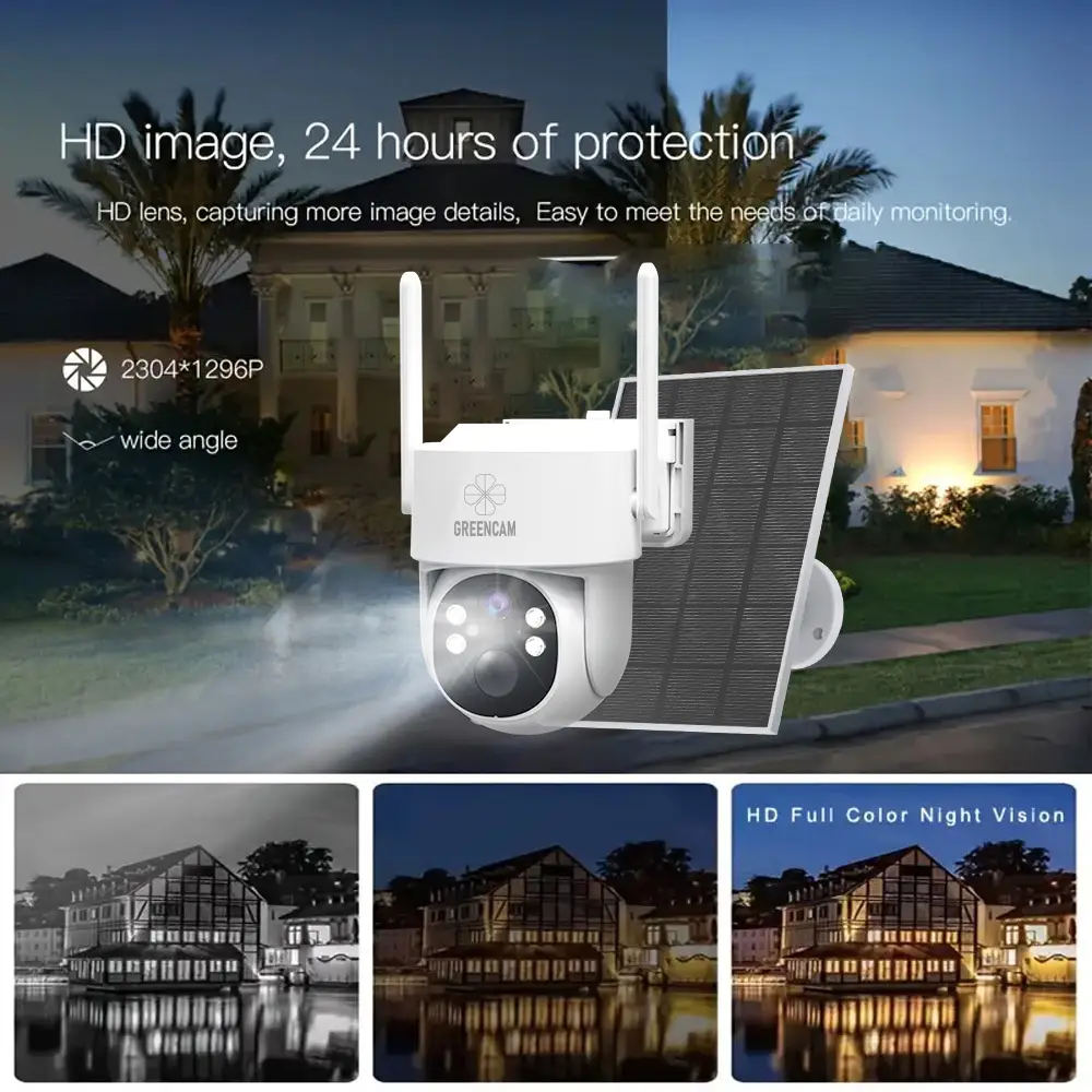 Caméras de surveillance extérieures sans fil solaires 3MP – pack de 2, vision 360° et détection AI