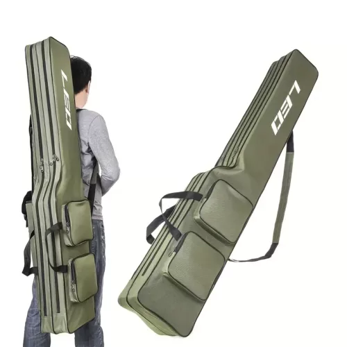 Étui canne à pêche double compartiment rigide avec bandoulière – rangement matériel