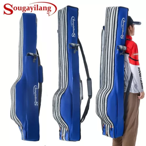 Étui canne à pêche 3 compartiments pliable – rangement robuste pour accessoires