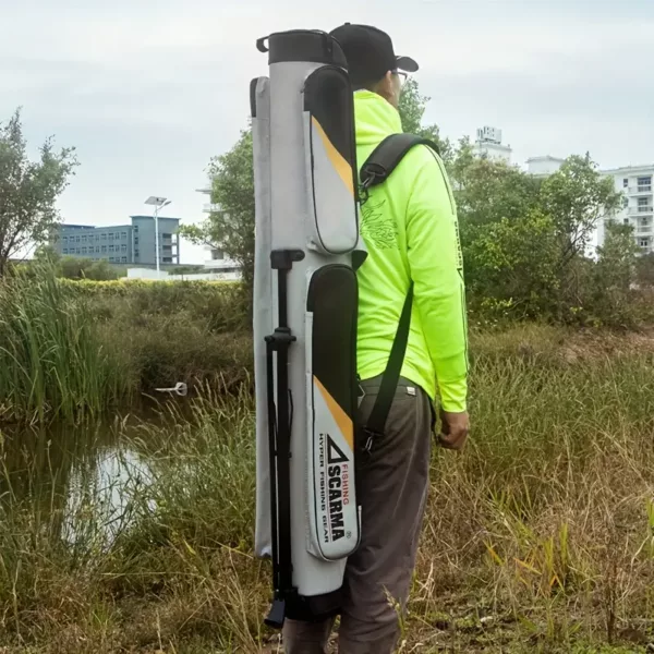 Sac à dos de pêche rigide double couche avec support et emplacement parapluie