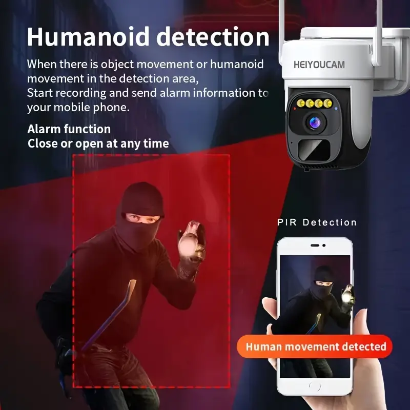 Caméra de surveillance extérieure sans fil solaire – rotation 360° et vision nocturne