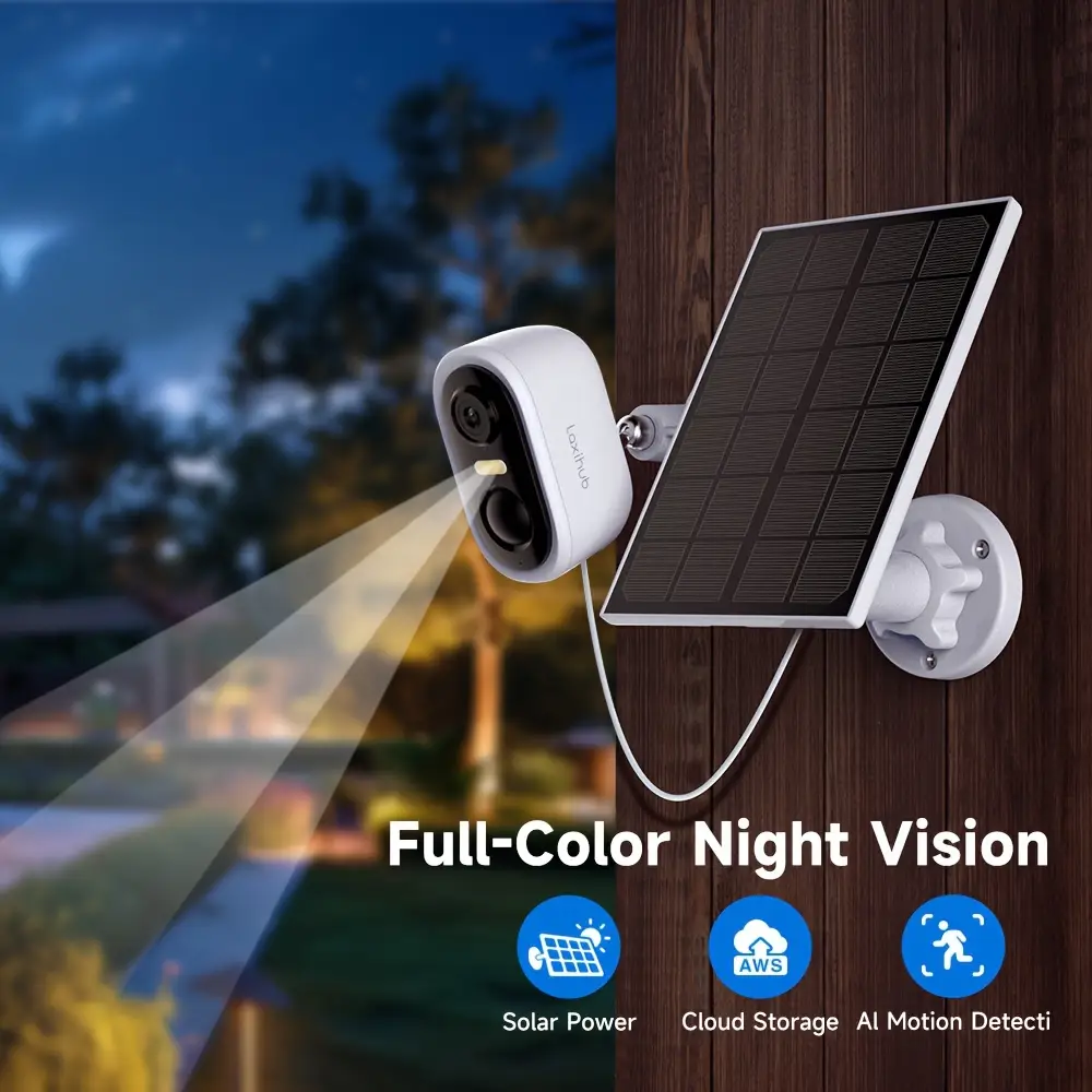 Caméra de sécurité extérieure sans fil solaire 3MP – vision nocturne couleur AI
