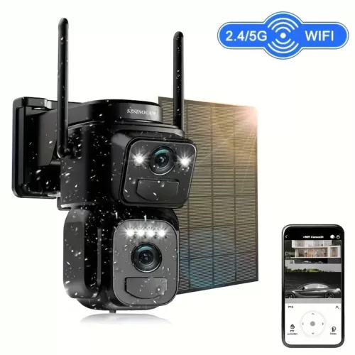 Caméra solaire WiFi 1080P avec zoom 10x, vision nocturne couleur et détection 360°