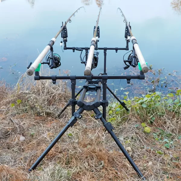 Support de canne à pêche 3 postes en alliage d’aluminium réglable et stable