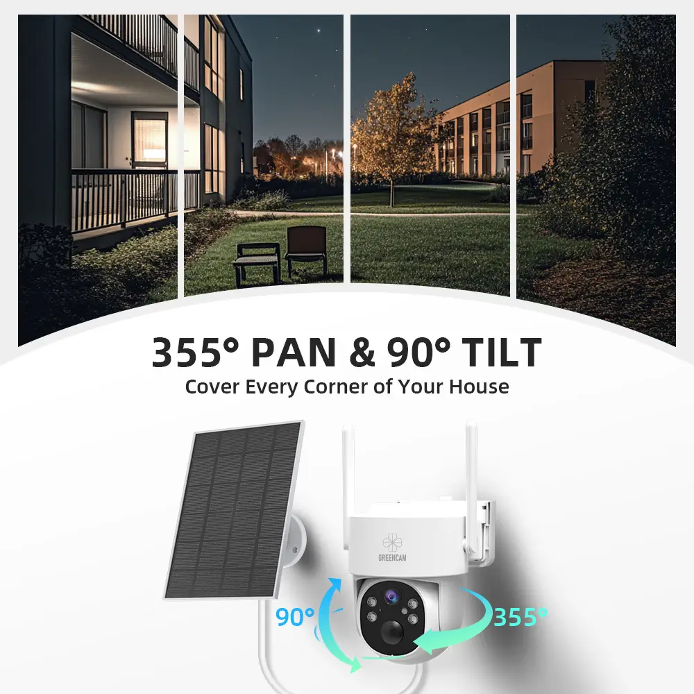 Caméras de surveillance extérieures sans fil solaires 3MP – pack de 2, vision 360° et détection AI