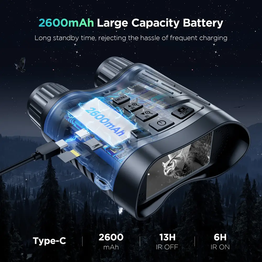 Jumelles de vision nocturne infrarouge 4K avec zoom 8x – portée 300m