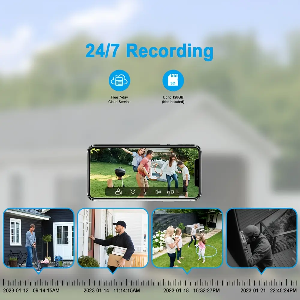 Caméra de sécurité solaire extérieure 3MP 1296P – lot de 2 sans fil avec détection intelligent