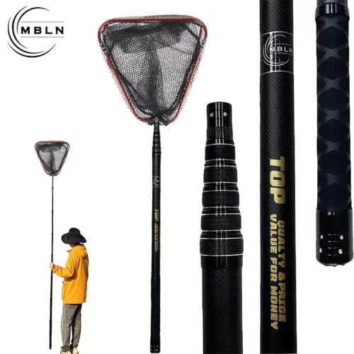 Epuisette de pêche pliable en alliage et filet résistant – manche carbone robuste