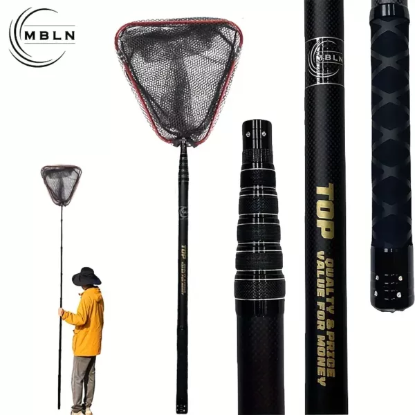 Epuisette de pêche pliable en alliage et filet résistant – manche carbone robuste