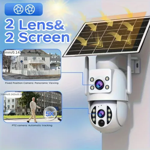Caméra de sécurité extérieure solaire 1296P PTZ avec vision nocturne couleur