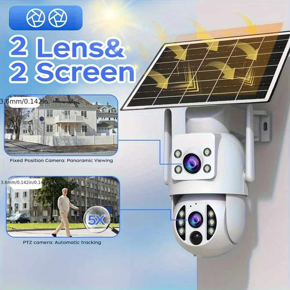 Caméra de sécurité extérieure solaire 1296P PTZ avec vision nocturne couleur
