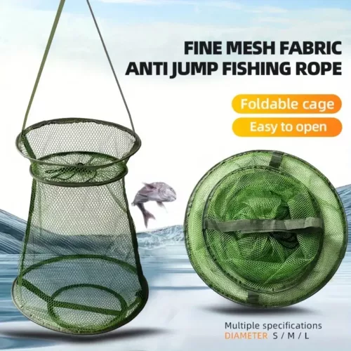 Bourriche de pêche pliable en nylon renforcé – panier filet robuste et compact