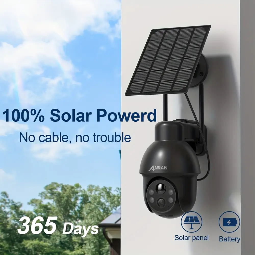 Caméra de sécurité solaire extérieure 3MP 1296P – lot de 2 sans fil avec détection intelligent