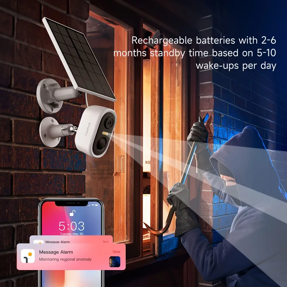 Caméra de sécurité extérieure sans fil solaire 3MP – vision nocturne couleur AI