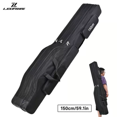 Fourreau de pêche 3 compartiments en tissu Oxford résistant avec bretelles rembourrées