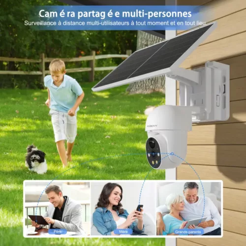 Caméra de surveillance extérieure sans fil solaire 1080p avec vision nocturne HD