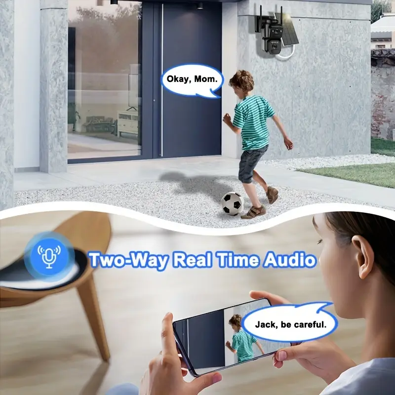 Caméra solaire WiFi 1080P avec zoom 10x, vision nocturne couleur et détection 360°