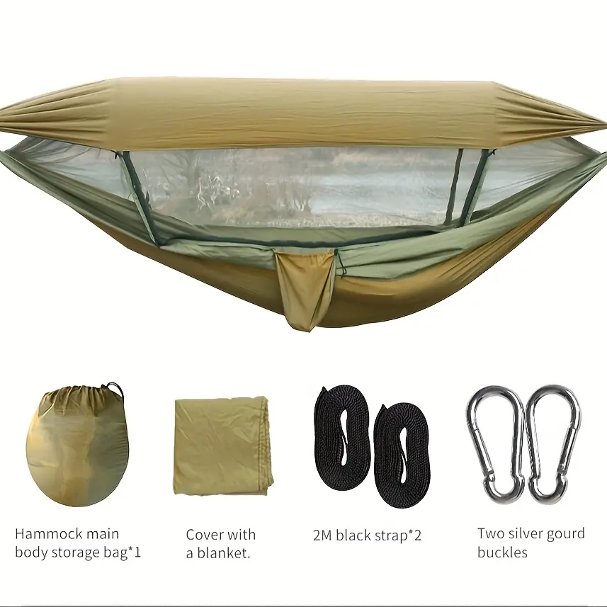 Hamac de camping suspendu avec moustiquaire et toile pare-soleil intégrée