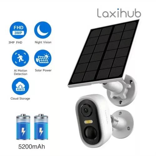 Caméra de sécurité extérieure sans fil solaire 3MP – vision nocturne couleur AI