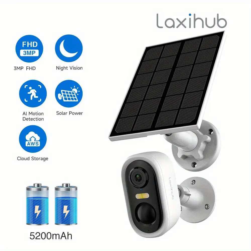 Caméra de sécurité extérieure sans fil solaire 3MP – vision nocturne couleur AI