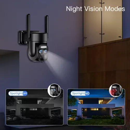 Caméra de surveillance extérieure solaire 360° avec double objectif et audio HD