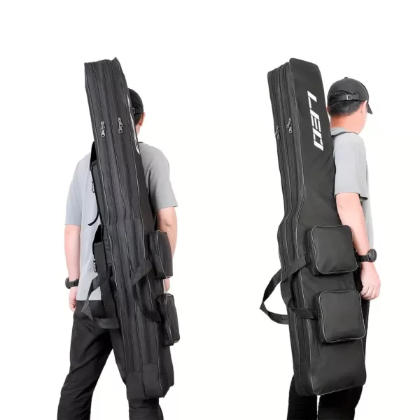 Étui canne à pêche double compartiment rigide avec bandoulière – rangement matériel