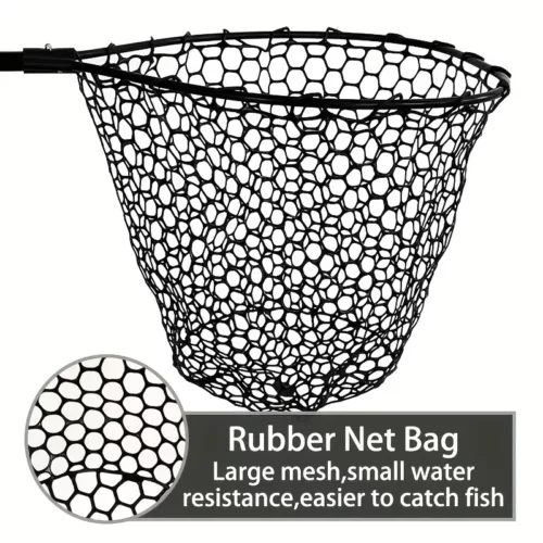 Epuisette de pêche en aluminium pliable avec filet silicone anti-accrocs