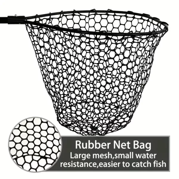 Epuisette de pêche en aluminium pliable avec filet silicone anti-accrocs