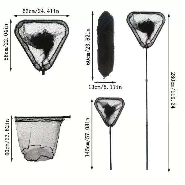 Epuisette télescopique pliable à maille caoutchouc – pêche eau douce ou salée