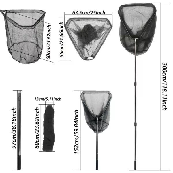 Filet de pêche robuste à tête large avec manche télescopique extensible
