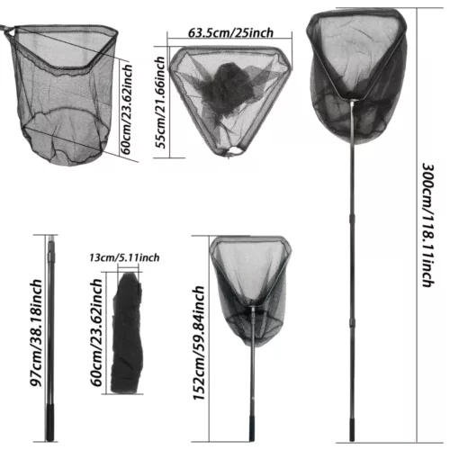 Épuisette de pêche télescopique avec filet large renforcé – manche extensible