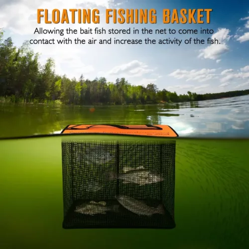 Panier de pêche flottant pliable avec filet à séchage rapide et poignée renforcée
