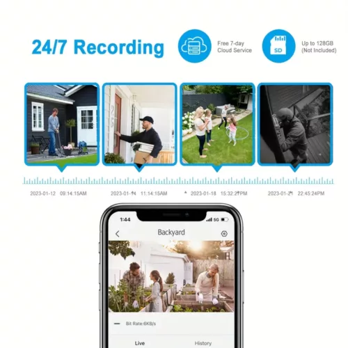 Caméra de sécurité solaire extérieure 3MP 1296P – lot de 2 sans fil avec détection intelligent