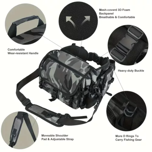 Sac de pêche multifonction avec bretelles – rangement matériel et accessoires